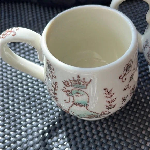 Anthropologie White and Brown Ceramic Mugs with Vintage Charm - Picture 2 of 6